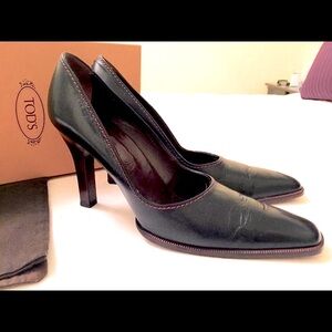 Tod’s Black Italian Leather Shoes special design burgundy wooden heels IT 40,5